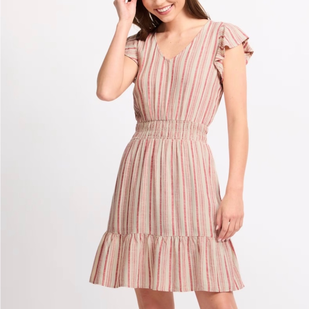 MARKET & SPRUCE Marin Linen Blend Dress VNeck, flutter sleeves